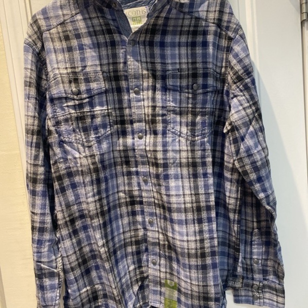 Ecoths Western Style Blue Plaid Pearl Snap Front Xl Organic Cotton 3762